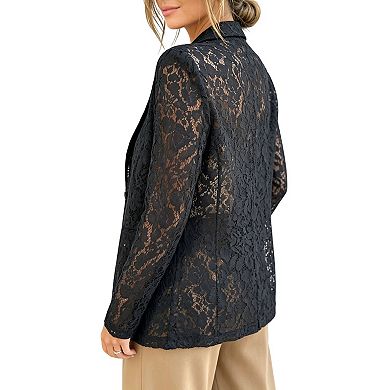 Sheer Floral Lace Blazer with Notched Lapel Lightweight & Romantic Women Blazer