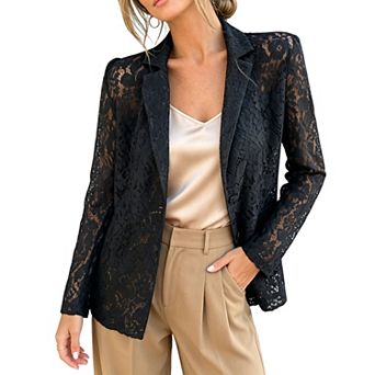 Sheer Floral Lace Blazer with Notched Lapel Lightweight & Romantic Women Blazer