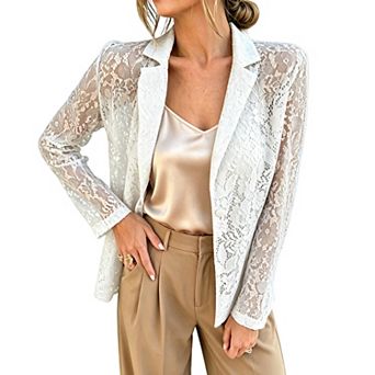 Sheer Floral Lace Blazer with Notched Lapel Lightweight & Romantic Women Blazer