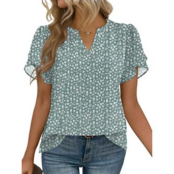 Zeagoo Women's Short Sleeve V Neck Chiffon Blouses Dressy Casual Business Work Tops