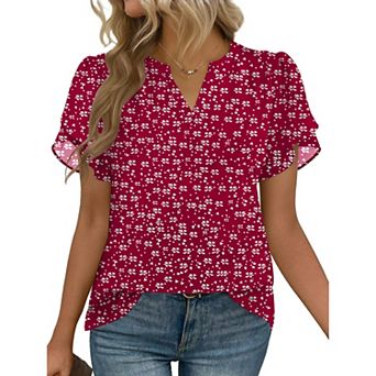 Zeagoo Women's Short Sleeve V Neck Chiffon Blouses Dressy Casual Business Work Tops
