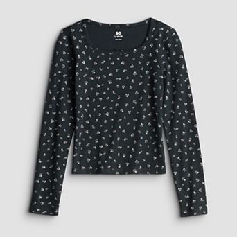 Girls 6-20 SO® Long Sleeve Square Neck Tee in Regular & Plus Size