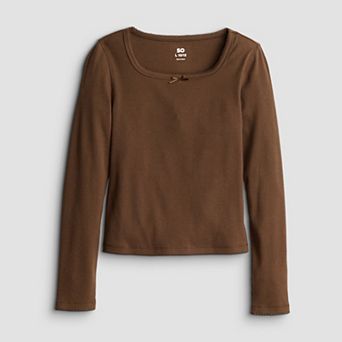 Girls 6-20 SO® Long Sleeve Square Neck Tee in Regular & Plus Size