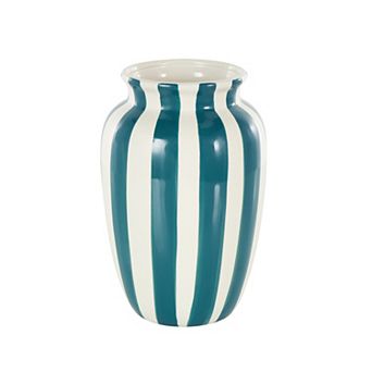 Stella & Eve Ceramic Round Wide Decorative Vase with Vertical Stripes