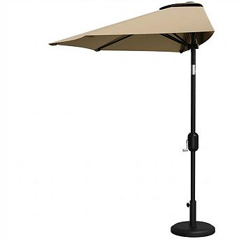 Half Patio Umbrella 9FT, Outdoor Shade Canopy with Smooth Crank Lift, UV Protection, Outdoor Shade