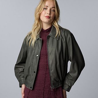 Women's Simply Vera Vera Wang Washed Faux Leather Bomber Jacket