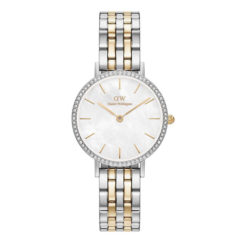 Daniel Wellington Women's 28 mm Crystal Bezel Mother-of-Pearl Dial Stainless Steel Bracelet Watch - DW00100665, Two Tone White