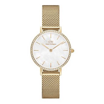 Daniel Wellington Women's 28 mm Crystal Bezel Mother-of-Pearl Dial Stainless Steel Mesh Bracelet Watch - DW0010066