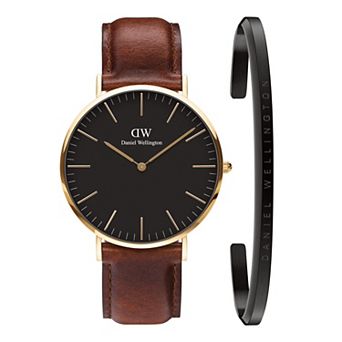 Daniel Wellington Men's Classic 40 mm Leather Strap Watch & Cuff Bracelet Set - DW00501
