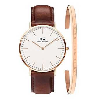 Daniel Wellington Men's Classic 40 mm Leather Strap Watch & Cuff Bracelet Set - DW00501