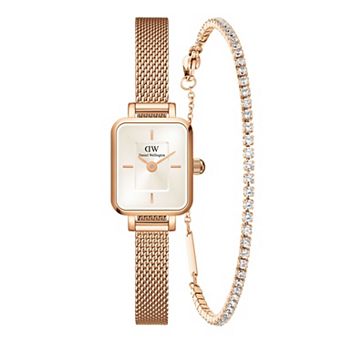 Daniel Wellington Women's Quadro Mini 16 mm Stainless Steel Mesh Watch & Tennis Bracelet Set - DW00501870