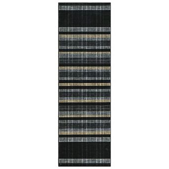 Plaid Machine Washable Rug for Living Room, Non-Slip Stain-Resistant Geometric Floor Mat