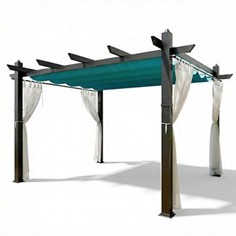 Aluminum Outdoor Pergola with Retractable Sunshade for Garden Yard, Weather-Resistant Frame