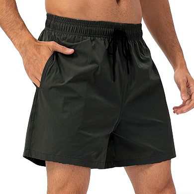 Men's Elastic Waist Drawstring Casual Shorts Quick Dry Athletic Workout Shorts with Pockets
