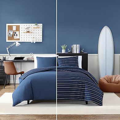 Nautica Longdale Solid Stripe Duvet Cover Set with Shams