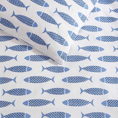 Nautica Woodblock Fish Duvet Cover Set with Shams
