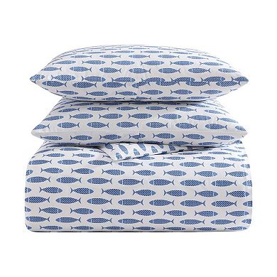 Nautica Woodblock Fish Duvet Cover Set with Shams