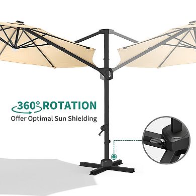 10FT Cantilever Patio Umbrella with 360° Rotation & Easy-Tilt, UV Protective Canopy Cross Base