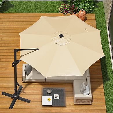 10FT Cantilever Patio Umbrella with 360° Rotation & Easy-Tilt, UV Protective Canopy Cross Base