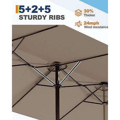 13FT Double-Sided Patio Umbrella, Large Rectangular Shade with 12 Ribs & Ventilation for Backyard
