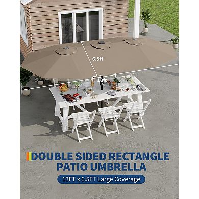 13FT Double-Sided Patio Umbrella, Large Rectangular Shade with 12 Ribs & Ventilation for Backyard