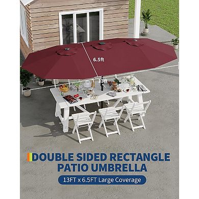 13FT Double-Sided Patio Umbrella, Large Rectangular Shade with 12 Ribs & Ventilation for Backyard