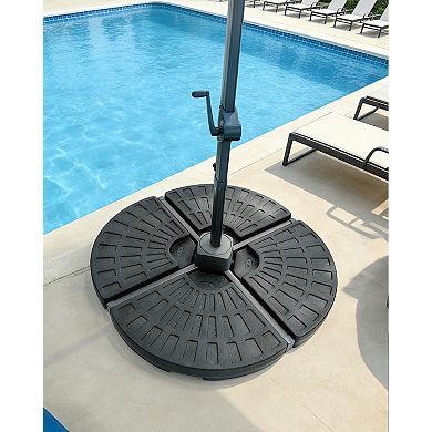 4-Piece Patio Umbrella Base, 147LB Weighted Offset Cantilever Umbrella Stand Water & Sand Fillable