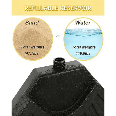 4-Piece Patio Umbrella Base, 147LB Weighted Offset Cantilever Umbrella Stand Water & Sand Fillable