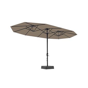 15FT Extra Large Double-Sided Patio Umbrella with Base, UV-Resistant Rectangle Canopy
