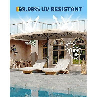 15FT Extra Large Double-Sided Patio Umbrella with Base, UV-Resistant Rectangle Canopy