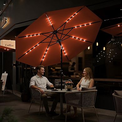10FT Patio Umbrella with 40 Solar LED Lights, Windproof 8-Rib Canopy Tilt & Crank for Deck, Pool