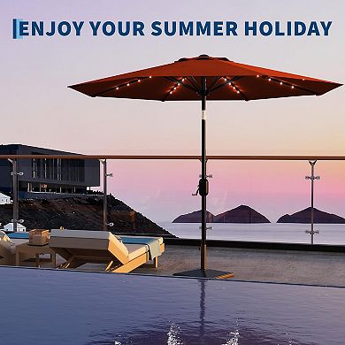 10FT Patio Umbrella with 40 Solar LED Lights, Windproof 8-Rib Canopy Tilt & Crank for Deck, Pool