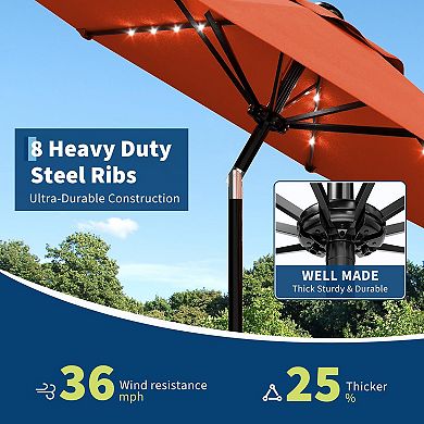 10FT Patio Umbrella with 40 Solar LED Lights, Windproof 8-Rib Canopy Tilt & Crank for Deck, Pool