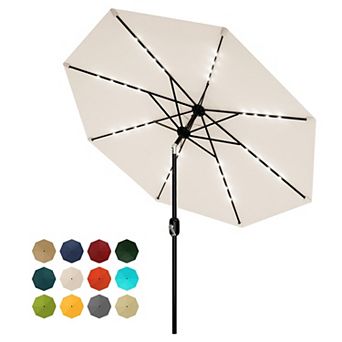 10FT Patio Umbrella with 40 Solar LED Lights, Windproof 8-Rib Canopy Tilt & Crank for Deck, Pool
