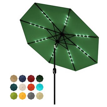 10FT Patio Umbrella with 40 Solar LED Lights, Windproof 8-Rib Canopy Tilt & Crank for Deck, Pool