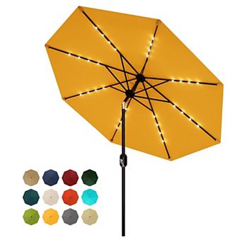 10FT Patio Umbrella with 40 Solar LED Lights, Windproof 8-Rib Canopy Tilt & Crank for Deck, Pool