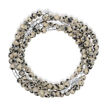 Gemistry Silver Plated 2mm Gemstone Bead Wrap Bracelet