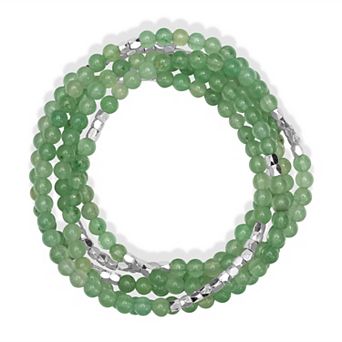 Gemistry Silver Plated 2mm Gemstone Bead Wrap Bracelet