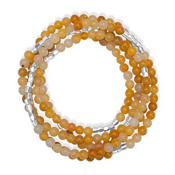 Gemistry Silver Plated 2mm Gemstone Bead Wrap Bracelet