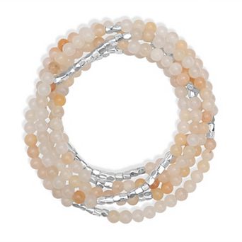 Gemistry Silver Plated 2mm Gemstone Bead Wrap Bracelet