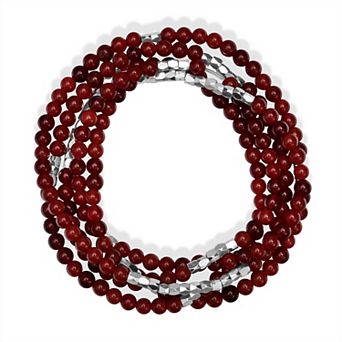 Gemistry Silver Plated 2mm Gemstone Bead Wrap Bracelet