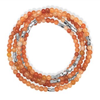 Gemistry Silver Plated 2mm Gemstone Bead Wrap Bracelet