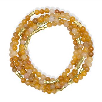 Gemistry Gold Tone 2mm Gemstone Bead Wrap Bracelet