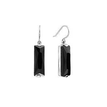 Athra NJ Inc Fine Silver Plated Polished Crystal Rectangle Drop Earrings
