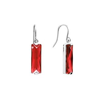 Athra NJ Inc Fine Silver Plated Polished Crystal Rectangle Drop Earrings