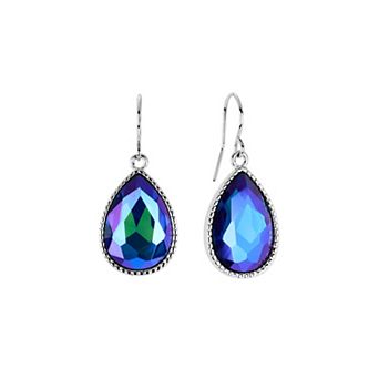 Athra NJ Inc Fine Silver Plated Polished Crystal Pear Drop Earrings