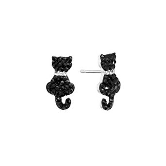 Athra NJ Inc Fine Silver Plated Round Crystal Pave Cat Stud Earrings