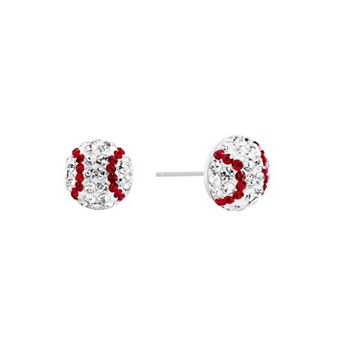 Athra NJ Inc Fine Silver Plated Baseball Round Crystal Pave Stud Earrings
