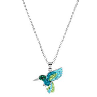 Athra NJ Inc Fine Silver Plated Pave Crystal Hummingbird Pendant Necklace