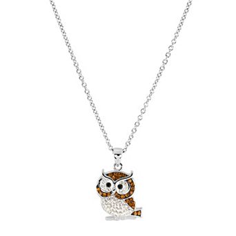 Athra NJ Inc Fine Silver Plated Pave Crystal Owl Pendant Necklace